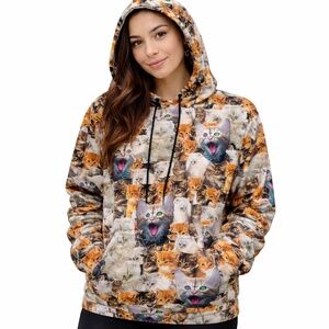 Goth Cat Hoodie – Creepy Cute Kittens + Upside Down Crosses, Alt Streetwear Pull